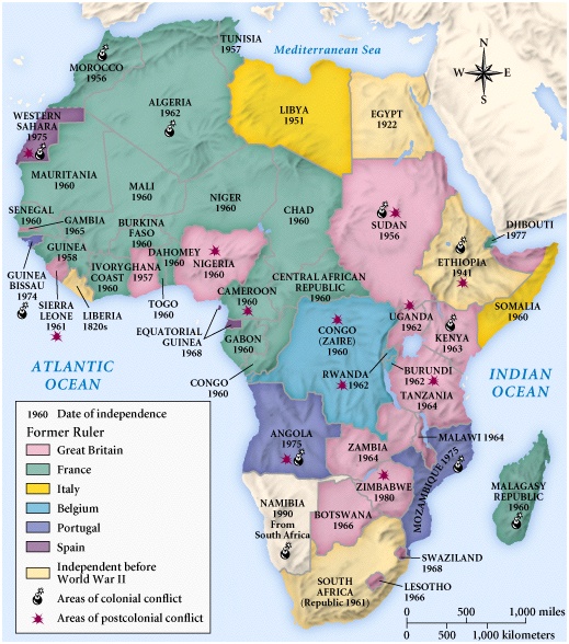Map showing dates of Decolonisation and Independence in Africa