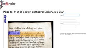 Example of a transcription exercise on the InScribe Palaeography resource (PORT)